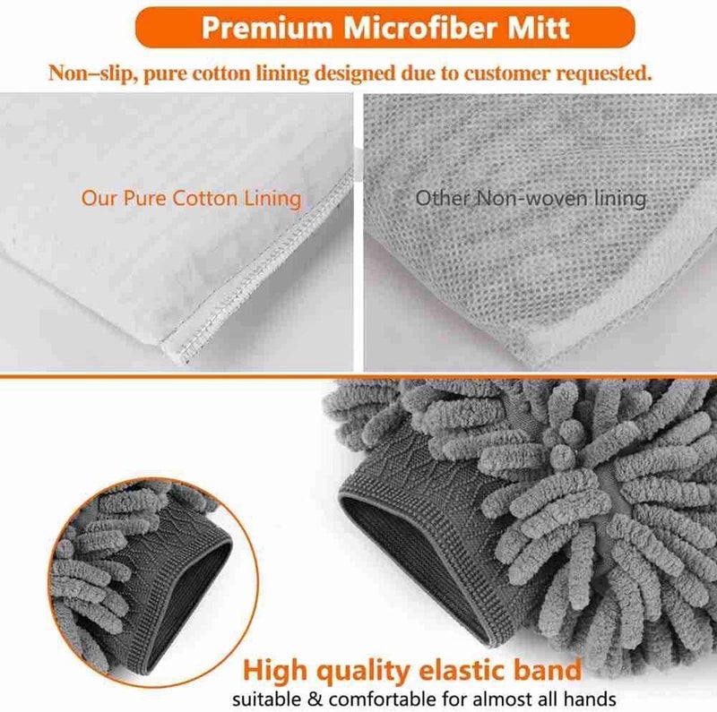 ALMEKAQUZ 4Pack Car Wash Mitt, Scratch-Free Chenille Microfiber Double Sided Washing Mitts, Dual Sided Cleaning Gloves for Dirt & Bugs, Sponge Cloths for Cars, Home, Furniture, Trucks, Boats (Grey) - Image 3