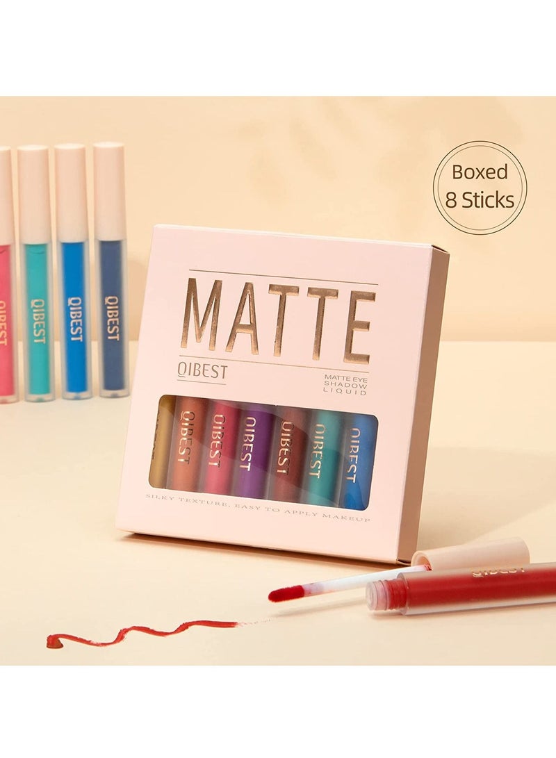 8 Colors Liquid Matte Eyeshadow Green Yellow Pink Blue Red Purple Lightweight High Pigmented Colored Smooth Cream Eyeshadow Kit Quick Drying Long Lasting Waterproof Matte Eye Shadow Makeup Set B
