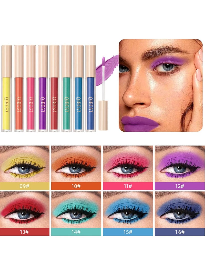 8 Colors Liquid Matte Eyeshadow Green Yellow Pink Blue Red Purple Lightweight High Pigmented Colored Smooth Cream Eyeshadow Kit Quick Drying Long Lasting Waterproof Matte Eye Shadow Makeup Set B