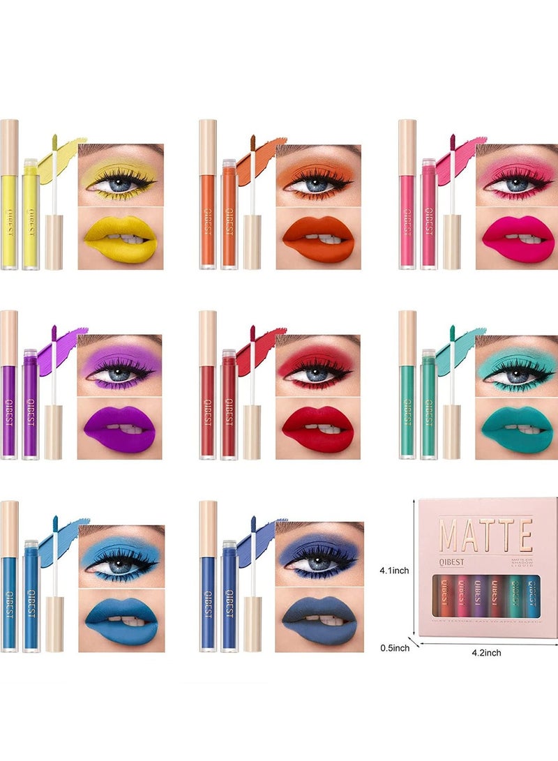 8 Colors Liquid Matte Eyeshadow Green Yellow Pink Blue Red Purple Lightweight High Pigmented Colored Smooth Cream Eyeshadow Kit Quick Drying Long Lasting Waterproof Matte Eye Shadow Makeup Set B
