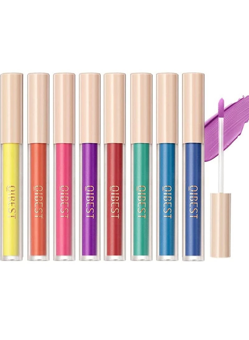 8 Colors Liquid Matte Eyeshadow Green Yellow Pink Blue Red Purple Lightweight High Pigmented Colored Smooth Cream Eyeshadow Kit Quick Drying Long Lasting Waterproof Matte Eye Shadow Makeup Set B