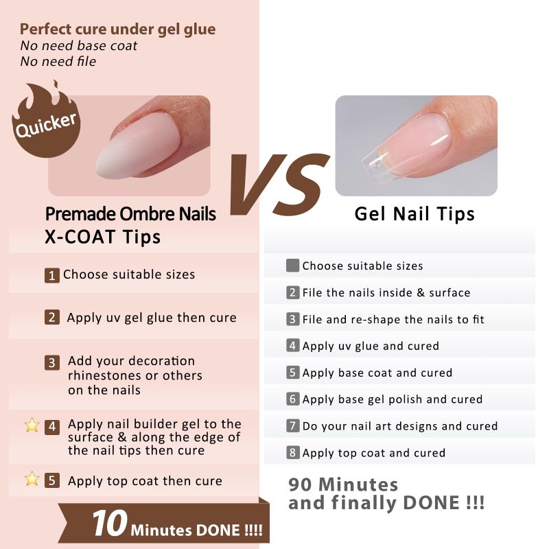 BTArtboxnails XCOATTIPS Ombre Nails - Short Almond Press on Nails, 160Pcs 16 Sizes Nude Press on Nails Peach, Soft Gel Nails False Nail, Soak Off Acrylic Fake Nails Extensions - Image 5