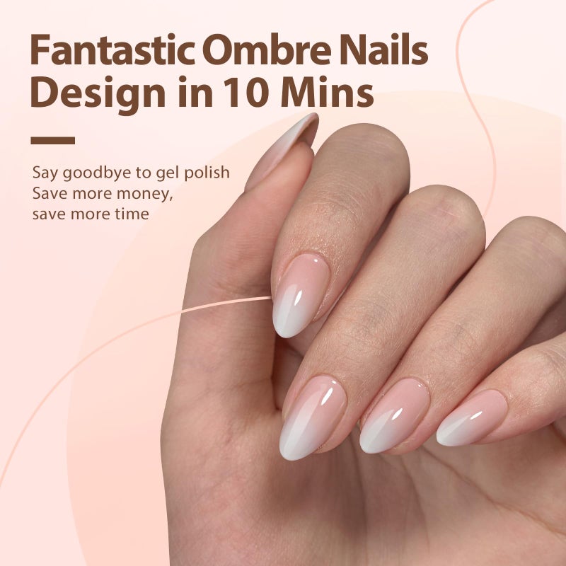 BTArtboxnails XCOATTIPS Ombre Nails - Short Almond Press on Nails, 160Pcs 16 Sizes Nude Press on Nails Peach, Soft Gel Nails False Nail, Soak Off Acrylic Fake Nails Extensions - Image 2