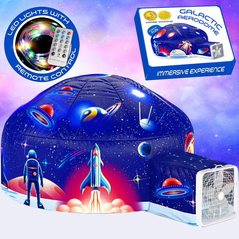 W&O WO Galactic Aerodome with LED Lights  Inflatable Space Fort for Kids Aged 312 Inflates in Seconds Creating an Immersive Galactic Experience Fan Not Included - Image 2