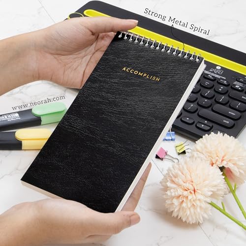 NEORAH—PETITE Daily To Do List Pad| 128 Pages | 20.0 x 10.0 cm| Daily + Hourly Split + Notes page|Durable Metal Spiral Desk Notepad + tear off sheets| Academics Planner, Office Work Planner (BLACK) - Image 2