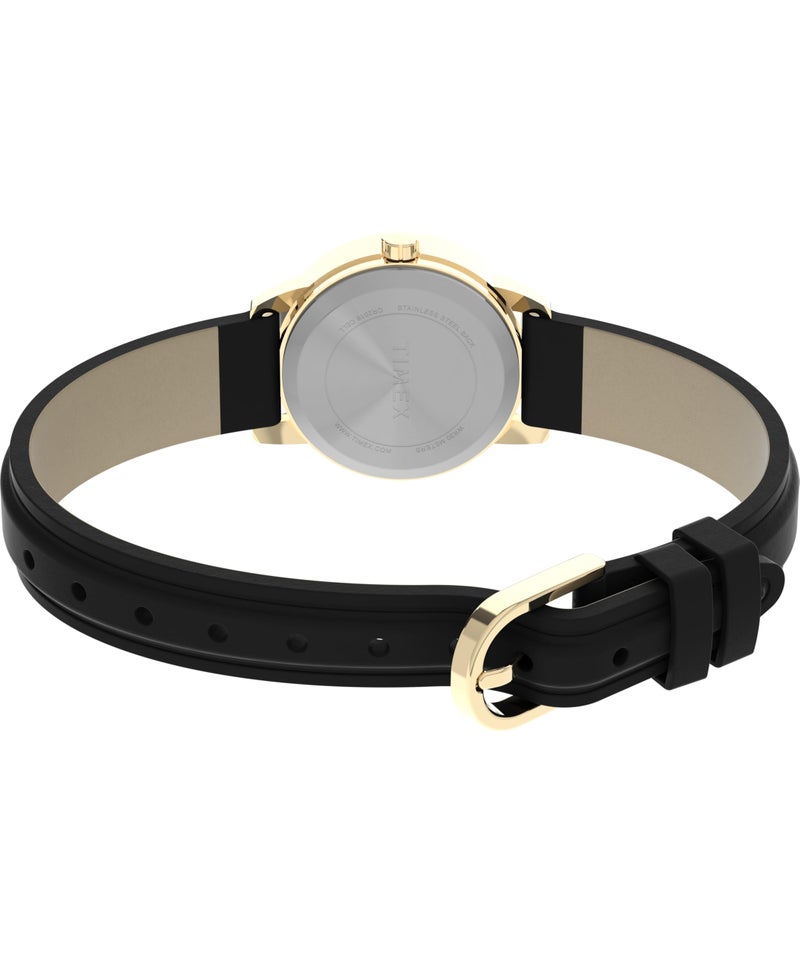 TIMEX ساعة تيمكس النسائية سهلة القراءة 25 مم - علبة باللون الذهبي مع قرص أبيض وحزام جلدي أسود - Image 2