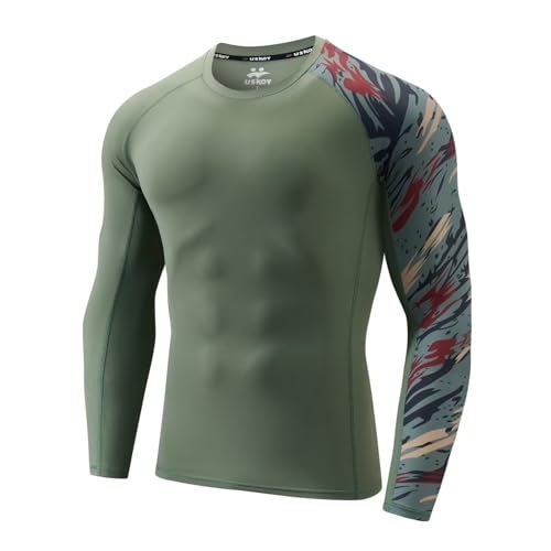 USKOY Men's Rash Guard Long Sleeve UPF 50+ Sun Protection Quick Dry Swim Shirt with Compression Fit for BJJ, Surfing & Gym Training Olive Camouflage 3X-Large - Image 1