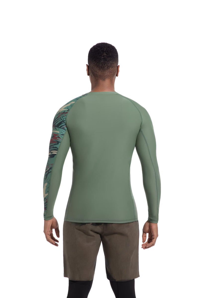 USKOY Men's Rash Guard Long Sleeve UPF 50+ Sun Protection Quick Dry Swim Shirt with Compression Fit for BJJ, Surfing & Gym Training Olive Camouflage 3X-Large - Image 2