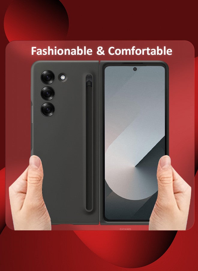 CATANES (for Samsung Galaxy Z Fold 6) Case with Screen Protector Ultra Hybrid Premium Case with Built-in New Compact S Pen, Holder and Storage Slot for Pen Black - Image 5