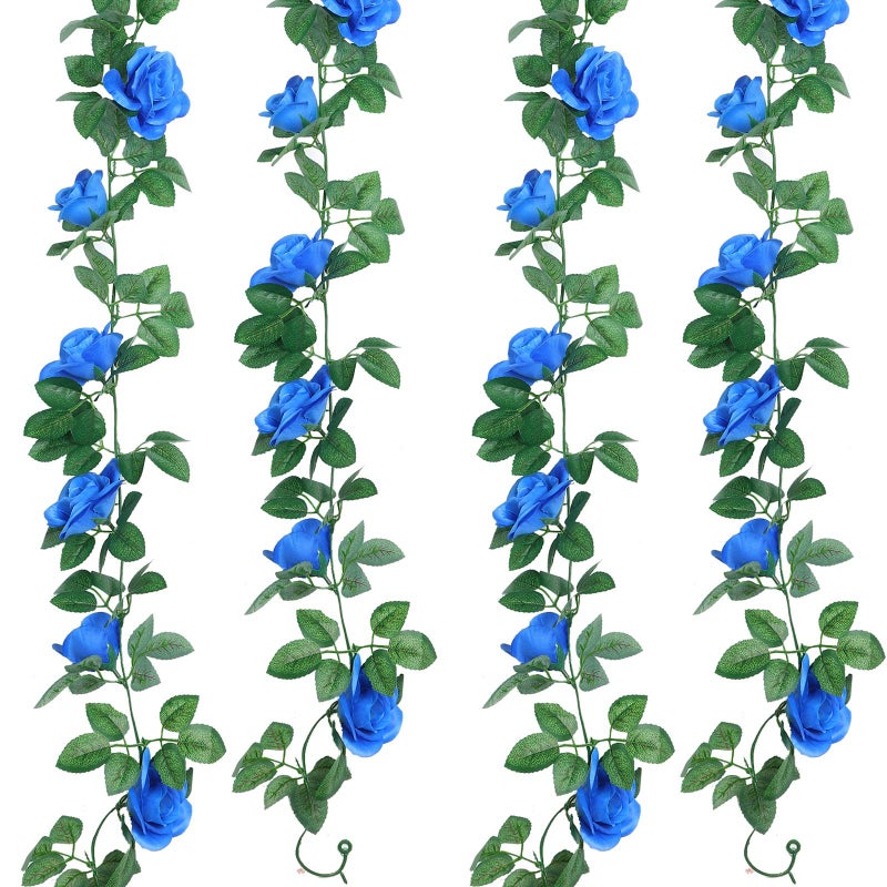 Syhood Artificial Rose Garlands Flower Garland Decorations Rose Vines Leaves Flower Vines Hanging Garlands Fake Rose Flower Vine Home Wedding Party Decor  14.4 ft (Royal Blue 2 Pieces) - Image 1