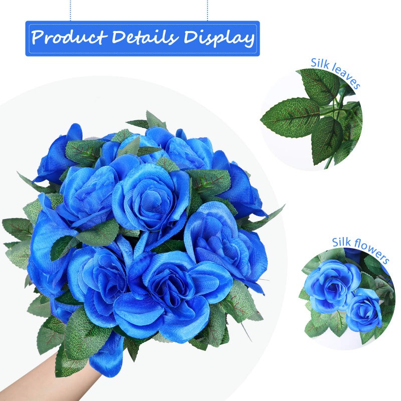 Syhood Artificial Rose Garlands Flower Garland Decorations Rose Vines Leaves Flower Vines Hanging Garlands Fake Rose Flower Vine Home Wedding Party Decor  14.4 ft (Royal Blue 2 Pieces) - Image 3