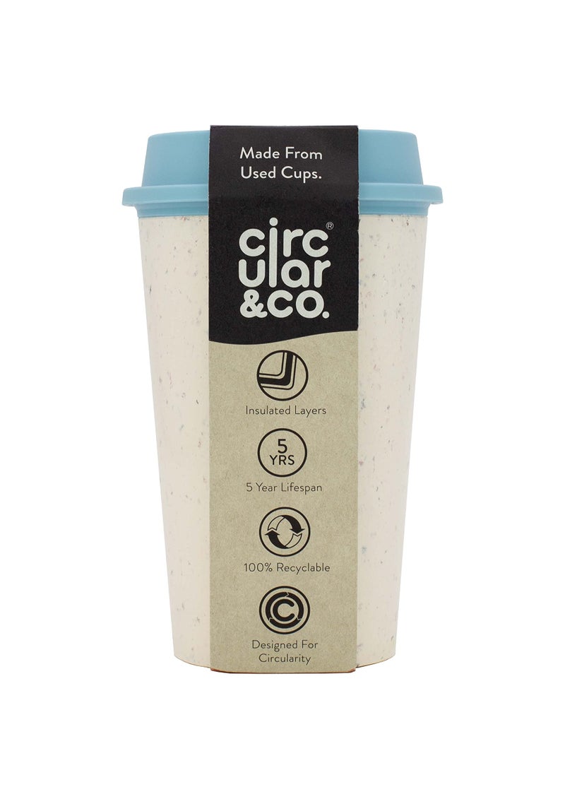 Circular and Co Circular Now Cup - 12oz/340ml Reusable Coffee Cup Made from Recycled Single Use Cups. Insulated and Recyclable. (Cream & Faraway Blue) - Image 2