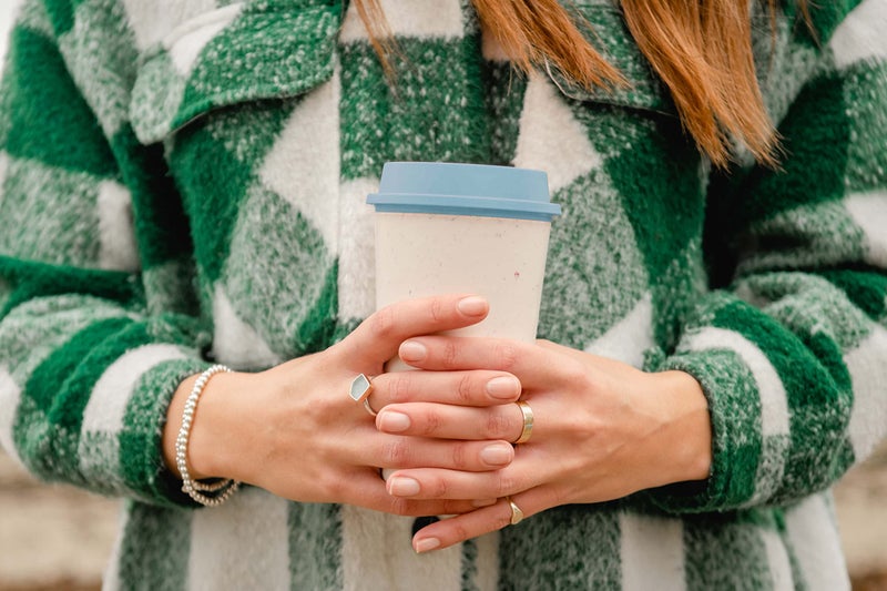 Circular and Co Circular Now Cup - 12oz/340ml Reusable Coffee Cup Made from Recycled Single Use Cups. Insulated and Recyclable. (Cream & Faraway Blue) - Image 1