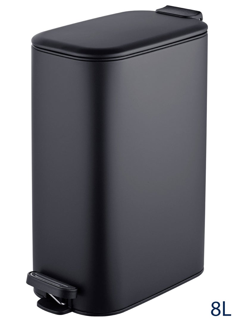 Noon East 8L Steel Trash Can with Soft Close Lid and Fingerprint-Resistant Surface for Kitchen, Bathroom, Black Matte, 15 x 28 x 34.9 cm - Image 1