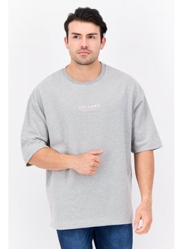 Blank Essentials Men Crew Neck Short Sleeve Brand Logo T-Shirt, Grey  - Image 1