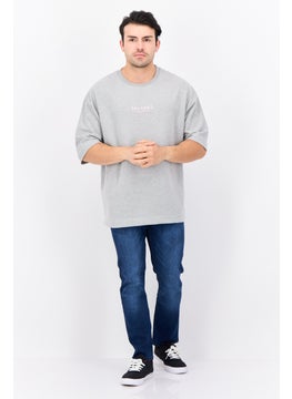 Blank Essentials Men Crew Neck Short Sleeve Brand Logo T-Shirt, Grey  - Image 4