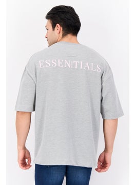 Blank Essentials Men Crew Neck Short Sleeve Brand Logo T-Shirt, Grey  - Image 3