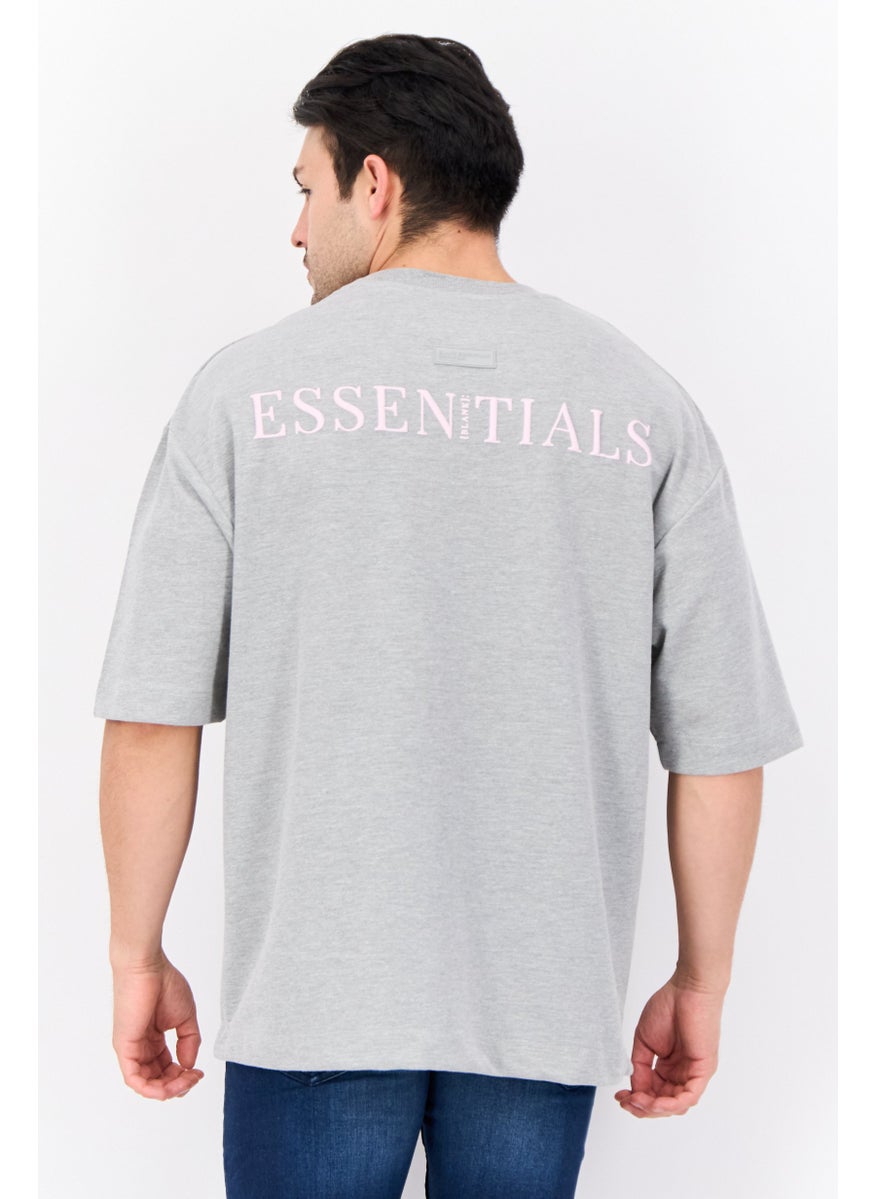 Blank Essentials - Men Crew Neck Short Sleeve Brand Logo T-Shirt, Grey - Image 1