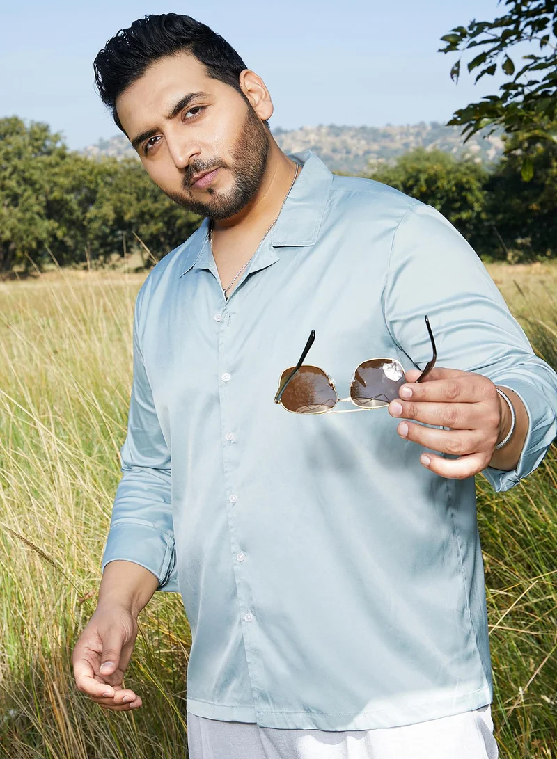 انستافاب بلس قميص رجالي أخضر سادة بقصة كوبانية مقاس كبير