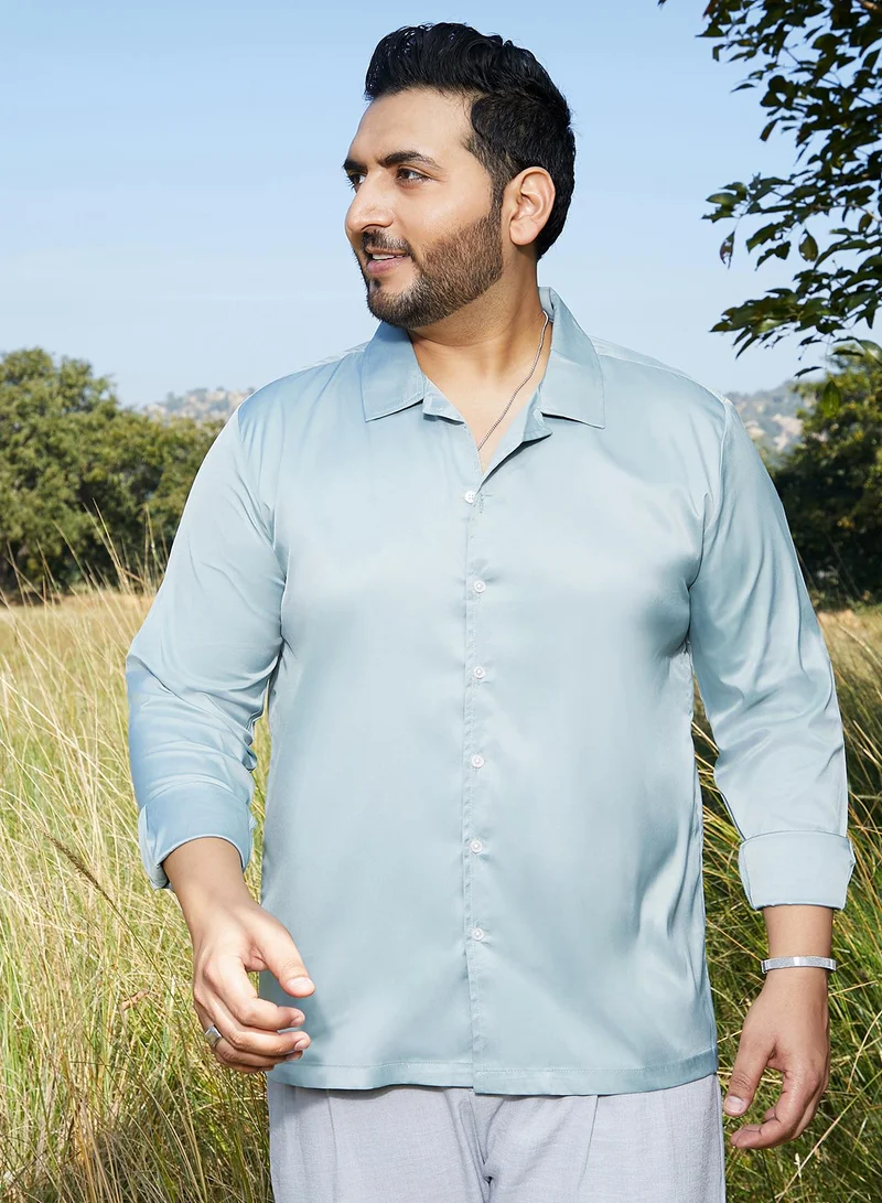 انستافاب بلس قميص رجالي أخضر سادة بقصة كوبانية مقاس كبير