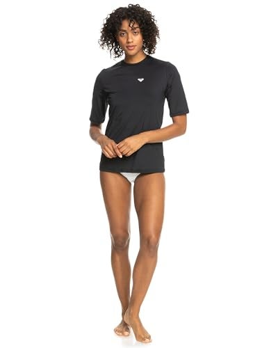 Roxy Womens Short Sleeve Loose Fit Rashguard UPF 50 QuickDry Rash Guard Shirt for Swim Surf Volley Yoga Outdoor Activities Black Small - Image 1