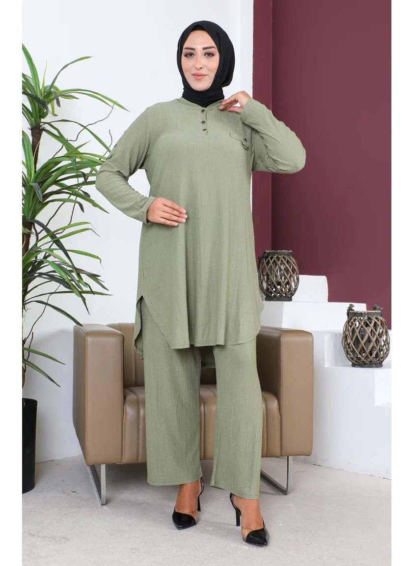 Sefa Merve Plus Size Tunic Trousers Two Piece Set 2691-01 Khaki