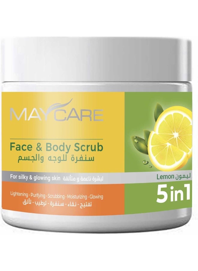 MAYCARE 5 in 1 Face & Body Scrub Lemon 500 ml with Natural Walnut Shells for Smooth and Radiant Skin - Image 1