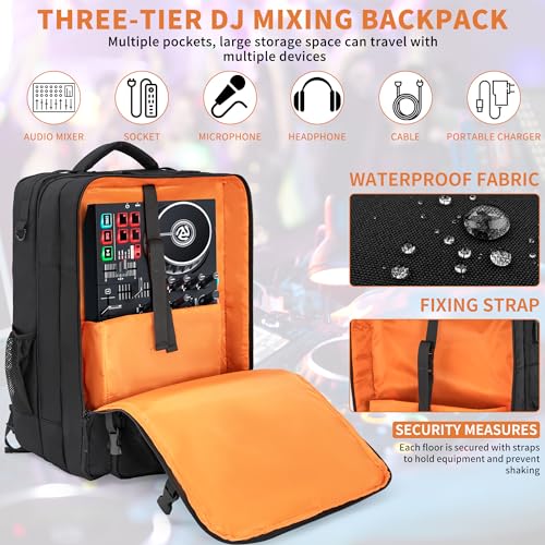 AKOZLIN DJ Mixer Travel Backpack 15"x9.8"x21.6" For Controller DJ Multi-Pockets With USB Port For Two Equipments,Laptop,Vinyl Records,Cables Accessories - Image 4