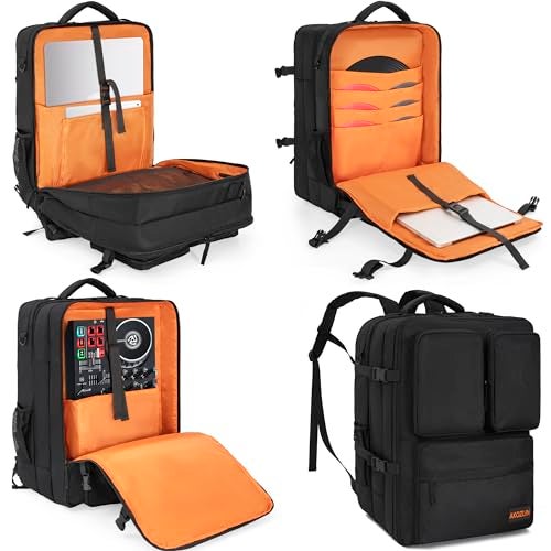 AKOZLIN DJ Mixer Travel Backpack 15"x9.8"x21.6" For Controller DJ Multi-Pockets With USB Port For Two Equipments,Laptop,Vinyl Records,Cables Accessories - Image 3