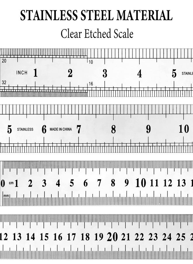 Macarrie 30-Piece Metal Ruler Set - 12 Inch Stainless Steel Rulers with Imperial & Metric Measurements, Etched Markers for School, Classroom, Home Office - Image 5