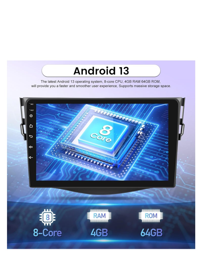 [8 Core 4+64G] راديو سيارة يعمل بنظام Android لسيارة Toyota RAV4 2007-2012 مع Carplay اللاسلكي وAndroid Auto - شاشة تعمل باللمس IPS 1280 * 720 مقاس 9 بوصات - DSP 32EQ / WiFi/GPS/SWC + كاميرا احتياطية AHD - Image 3