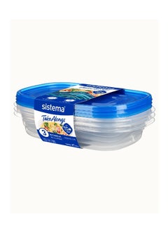 sistema Sistema Takealongs 950ML Stackable Rectrangular food storage, clear with blue lid, pack of 3, Phthalate & BPA Free, Microwave and dishwasher safe.  - Image 2