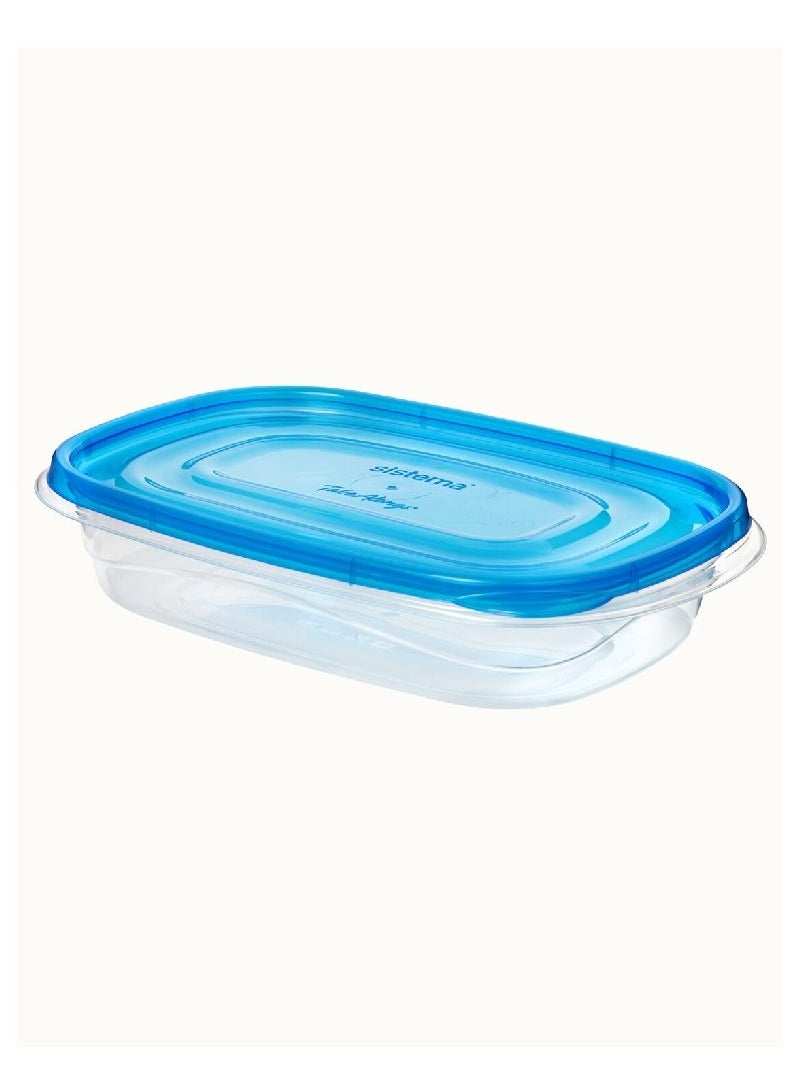 sistema - Sistema Takealongs 950ML Stackable Rectrangular food storage, clear with blue lid, pack of 3, Phthalate & BPA Free, Microwave and dishwasher safe. - Image 1