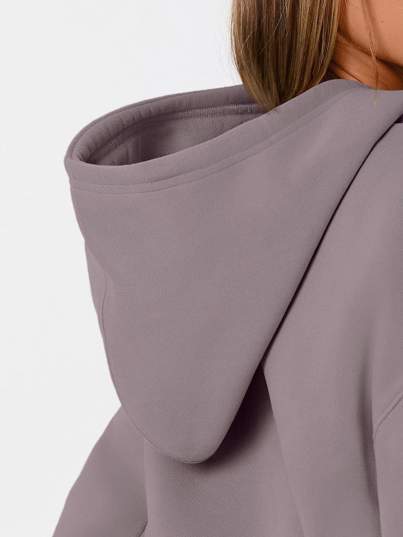 WYNNQUE Hoodies for Women Oversized Sweatshirts Fall Fashion Outfits 2026 Casual Sweaters Tops Fleece Plus Size Workout Comfy Winter Clothes GreyPurple S - Image 5