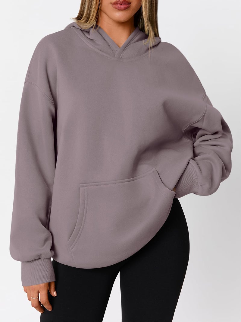 WYNNQUE Hoodies for Women Oversized Sweatshirts Fall Fashion Outfits 2026 Casual Sweaters Tops Fleece Plus Size Workout Comfy Winter Clothes GreyPurple S - Image 2