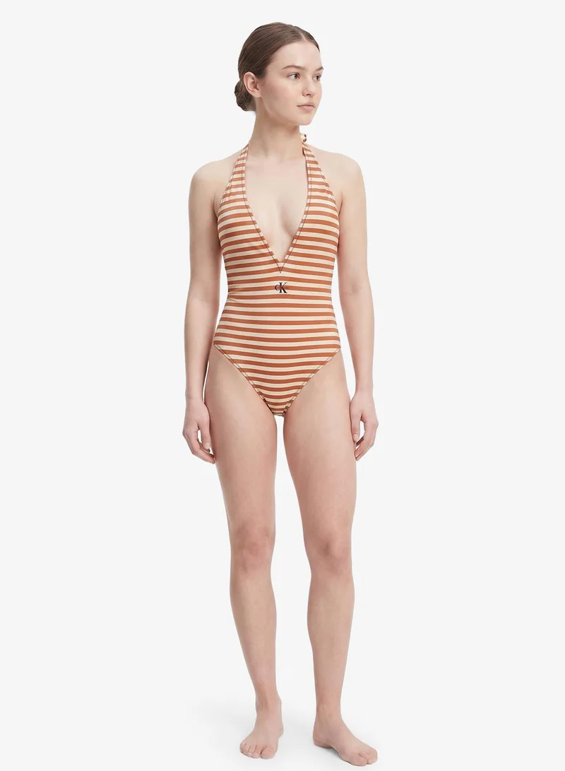 CALVIN KLEIN  Striped Plunge Swimsuit for Women | Best Price UAE