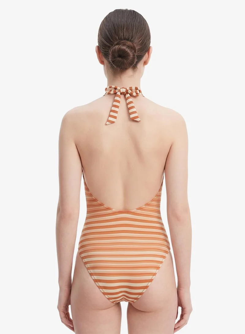 CALVIN KLEIN  Striped Plunge Swimsuit for Women | Best Price UAE