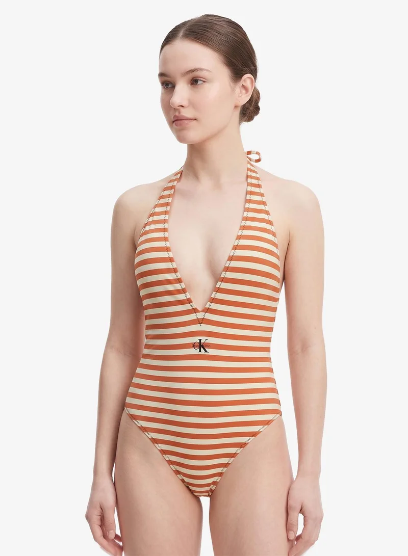 Striped Plunge Swimsuit