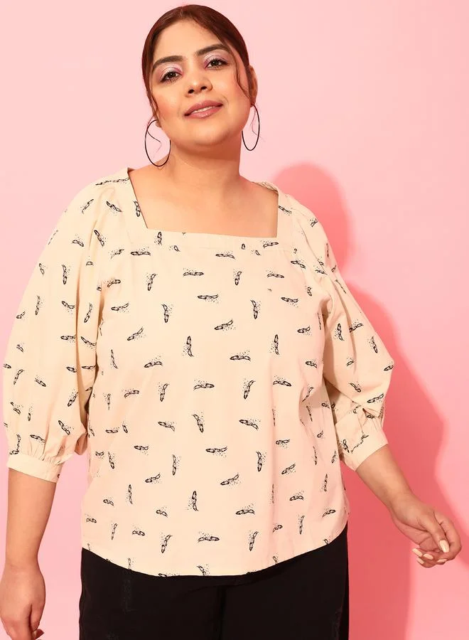 STREET 9 Plus Size Floral Printed Square Neck Top