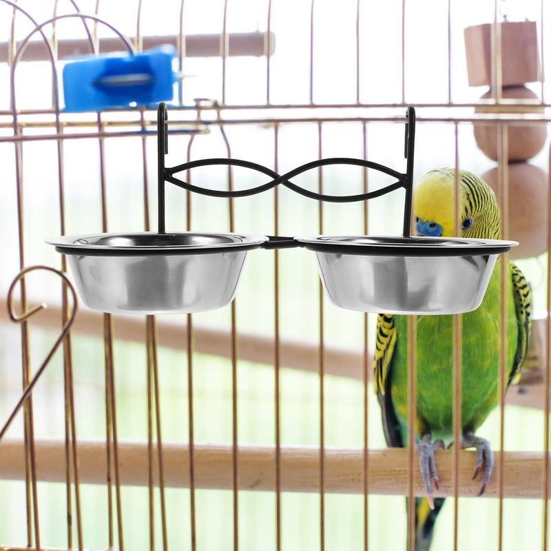 GANAZONO Hanging Bird Food Feeding Cup with Stand Small 11cm Stainless Steel Parrot Feeding Bowl for Cage Use Bird Water Holder and Clip Feeder - Image 5