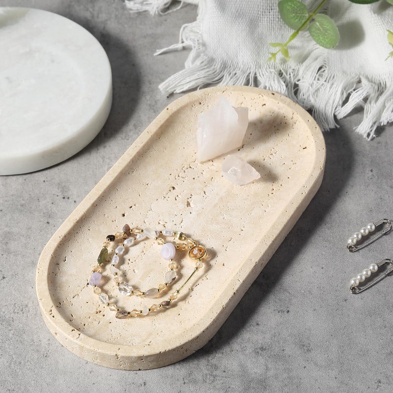 Koville Natural Marble Tray for Bathroom Counter, 10" x 5" Travertine Marble Storage Trays for Perfume, Cosmetics, Jewelry, Vanity Tray Stone Trays for Home, Decorative Tray for Dresser Organizer - Image 5