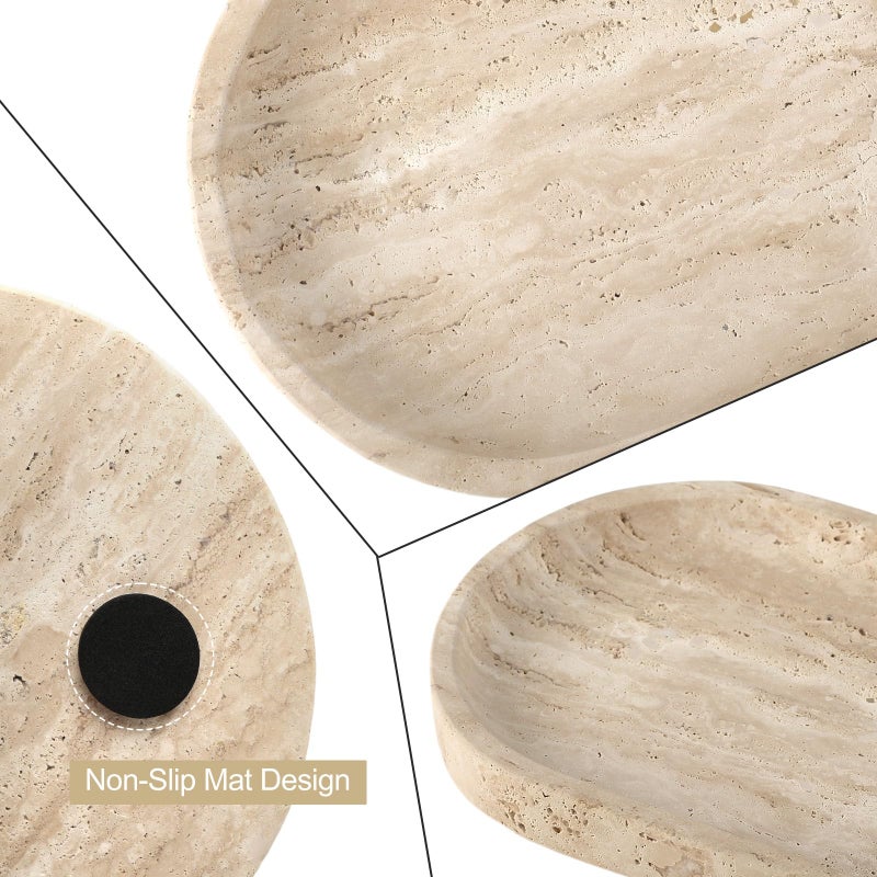 Koville Natural Marble Tray for Bathroom Counter, 10" x 5" Travertine Marble Storage Trays for Perfume, Cosmetics, Jewelry, Vanity Tray Stone Trays for Home, Decorative Tray for Dresser Organizer - Image 4