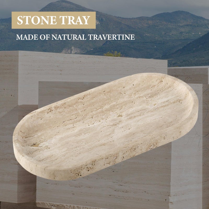 Koville Natural Marble Tray for Bathroom Counter, 10" x 5" Travertine Marble Storage Trays for Perfume, Cosmetics, Jewelry, Vanity Tray Stone Trays for Home, Decorative Tray for Dresser Organizer - Image 3
