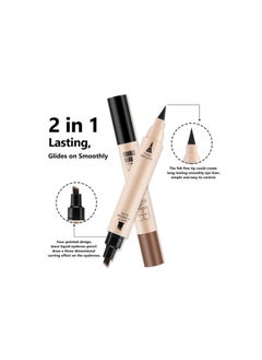 Waterproof Eyebrow Pencil, 2 in 1 Dual-ended Liquid Eyeliner and Microblading Eyebrow Pen with a Micro-fork Tip Applicator, Creates Natural-Looking Brows&Smoothly Eye Liner