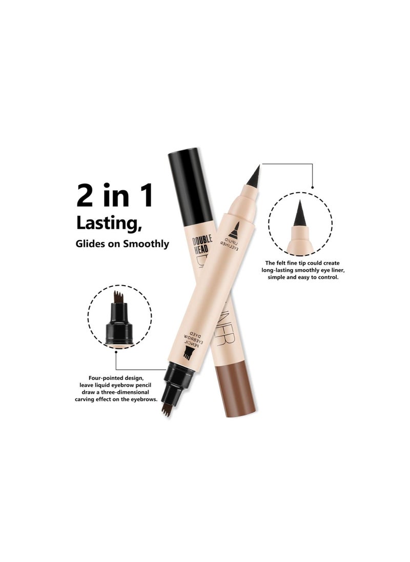 Generic - Waterproof Eyebrow Pencil, 2 in 1 Dual-ended Liquid Eyeliner and Microblading Eyebrow Pen with a Micro-fork Tip Applicator, Creates Natural-Looking Brows&Smoothly Eye Liner - Image 1