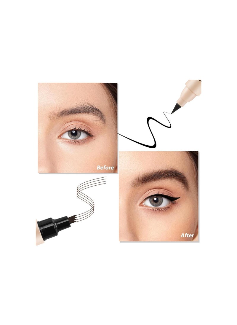 Generic - Waterproof Eyebrow Pencil, 2 in 1 Dual-ended Liquid Eyeliner and Microblading Eyebrow Pen with a Micro-fork Tip Applicator, Creates Natural-Looking Brows&Smoothly Eye Liner - Image 1