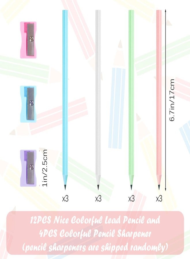 HMIEPRS 12PCS Cute Pencils #2, HB Graphite Pencils Cute Wood-Cased Lead Pencil and 4 Pencil Sharpeners, Anti-Break Graphic Pencils Office School Supply for Drawing Sketching Writing (Assorted Colors) - Image 2
