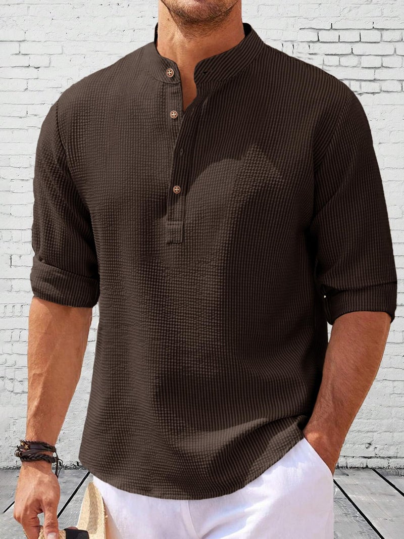 Noble Monk Men Polycotton Solid Regular Kurta || Casual Plain Stylish Shirt for Man || Full Sleeve Band Collar Tshirt for Men || Casual Wear Tshirt for Man - Image 3