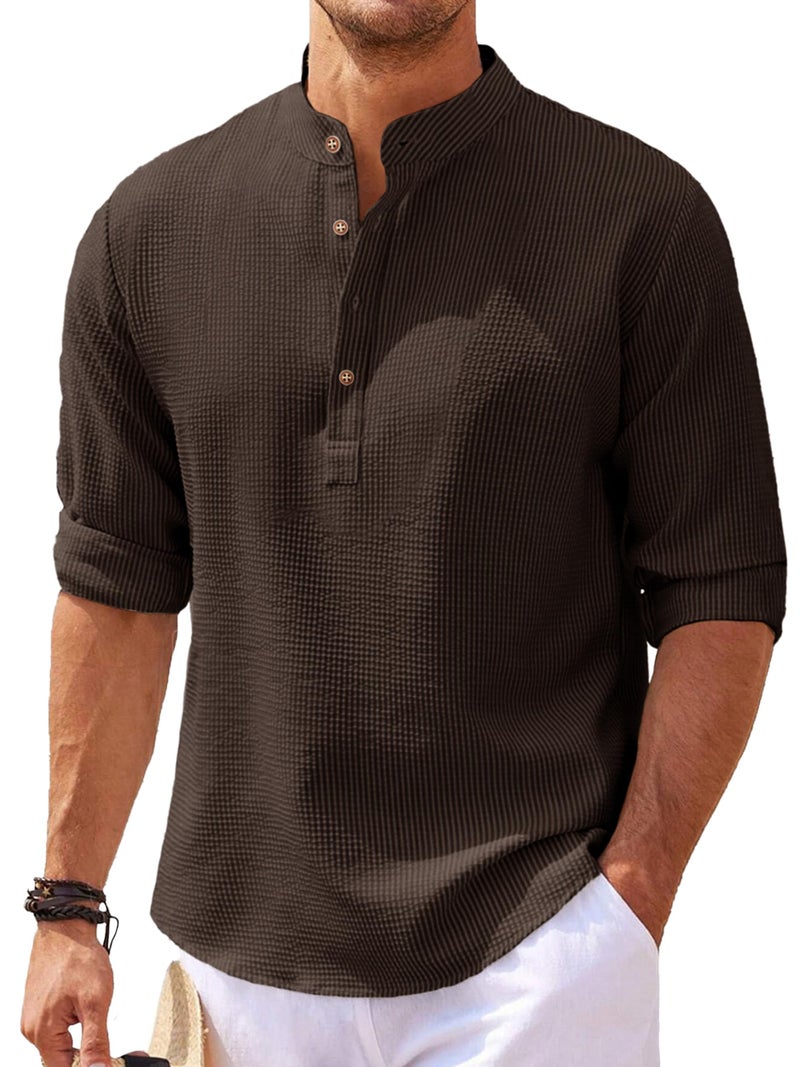Noble Monk Men Polycotton Solid Regular Kurta || Casual Plain Stylish Shirt for Man || Full Sleeve Band Collar Tshirt for Men || Casual Wear Tshirt for Man - Image 5