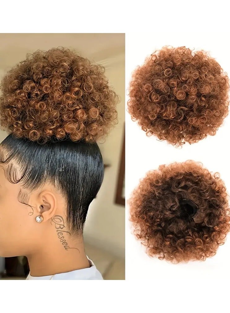 يوكانبي المرأة الأفريقية نفخة الرباط ذيل الحصان الاصطناعية غريب مجعد كعكة الشعر أساسيات نمط updo ملحقات للإثنيات الأفريقية آمنة 4 أسنان مشابك وشبكة شبكة قابلة للتعديل حزام تنفس - Image 1